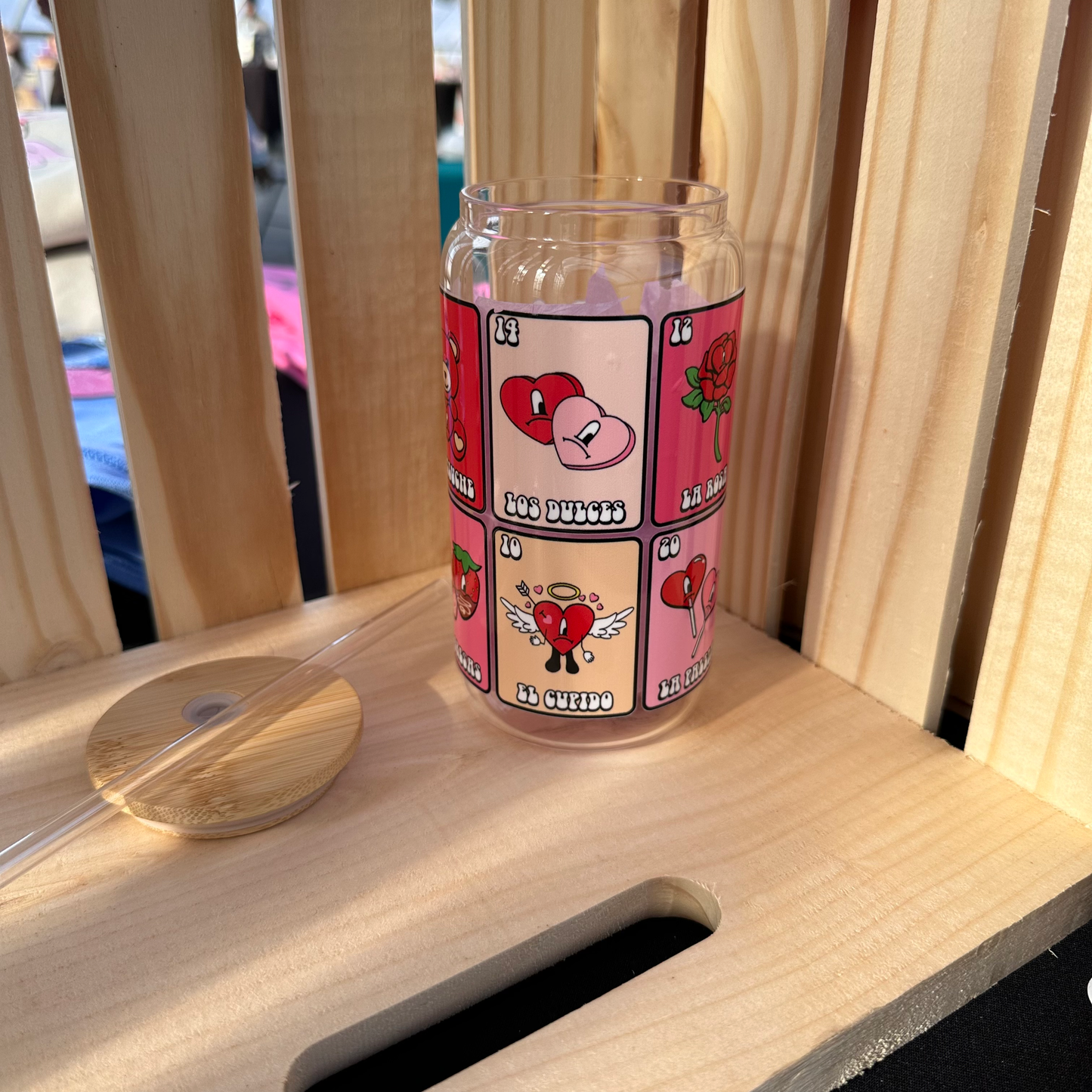Bad Bunny Loteria Hearts Glass Cup