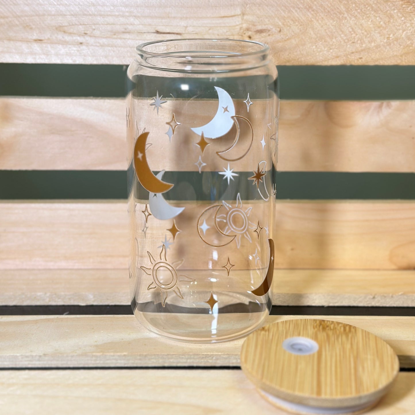 16 oz Moon and Star (Gold) Glass Cup