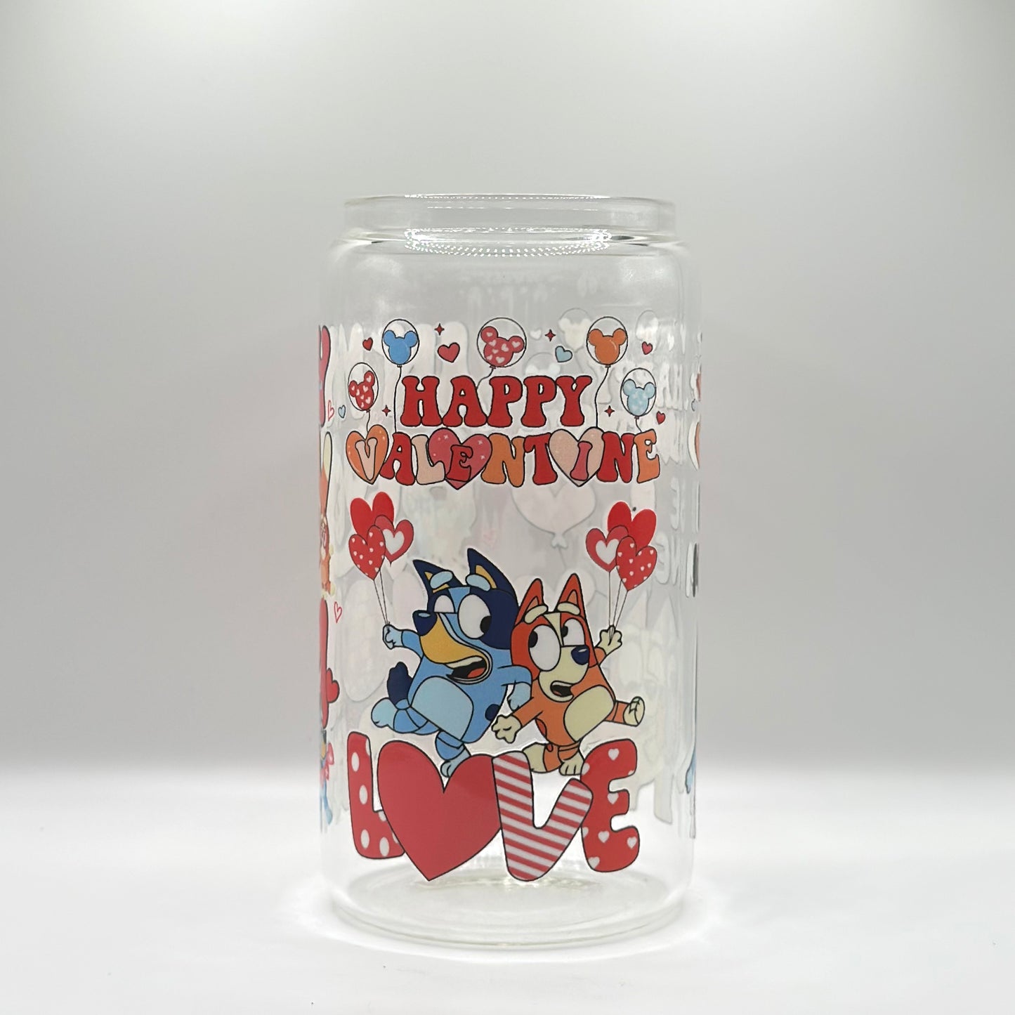 Bluey and Bingo Valentines / Mom Era 16oz Glass Plastic Cup