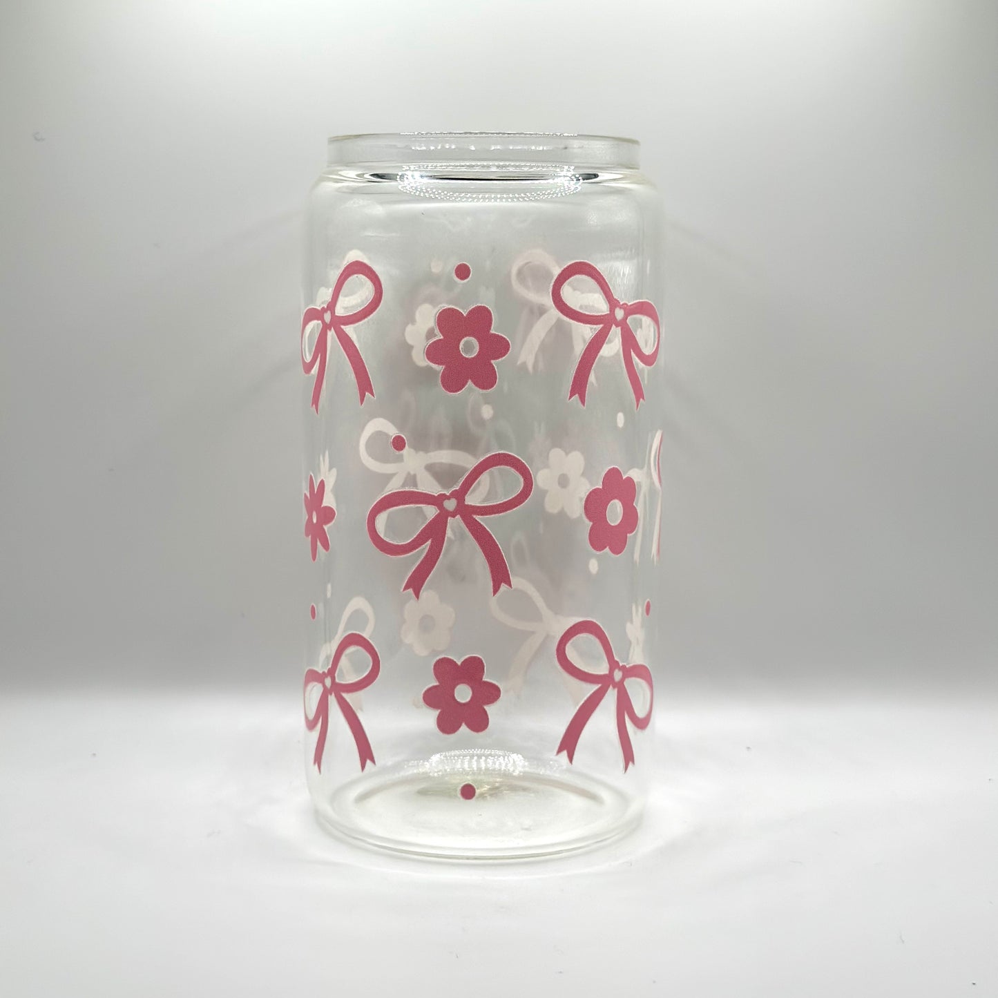 16 oz Small Pink Bows Glass Cup