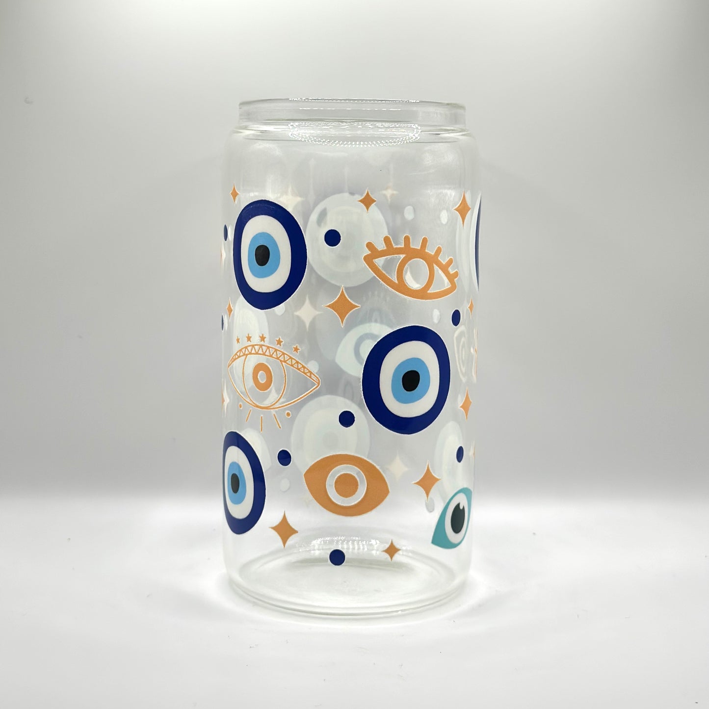 16oz Protect your Energy Blue and gold eyes Glass Cup