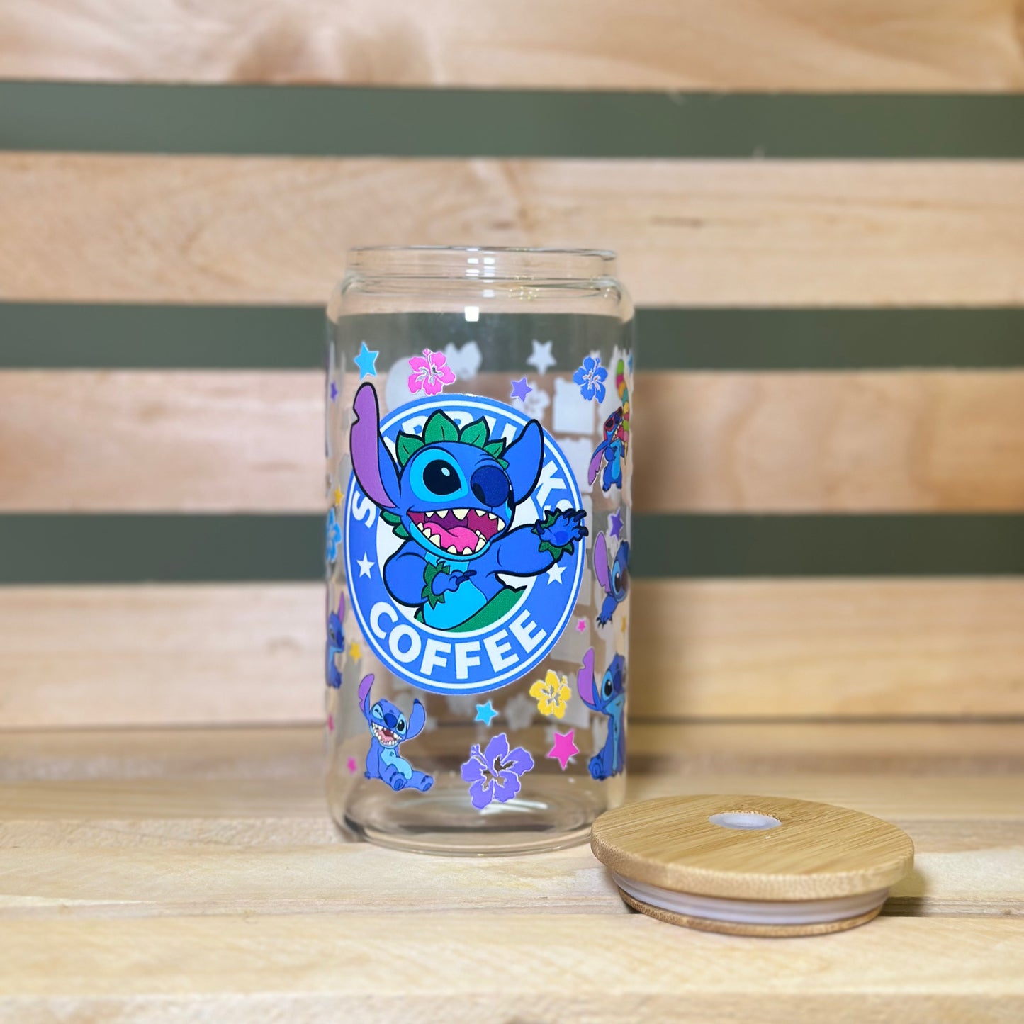 16oz Starbucks Stitch Hawaiian Glass Cup