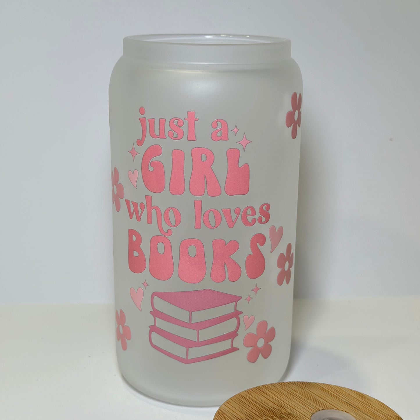 16oz Just a Girl Who Loves Books Glass Cup