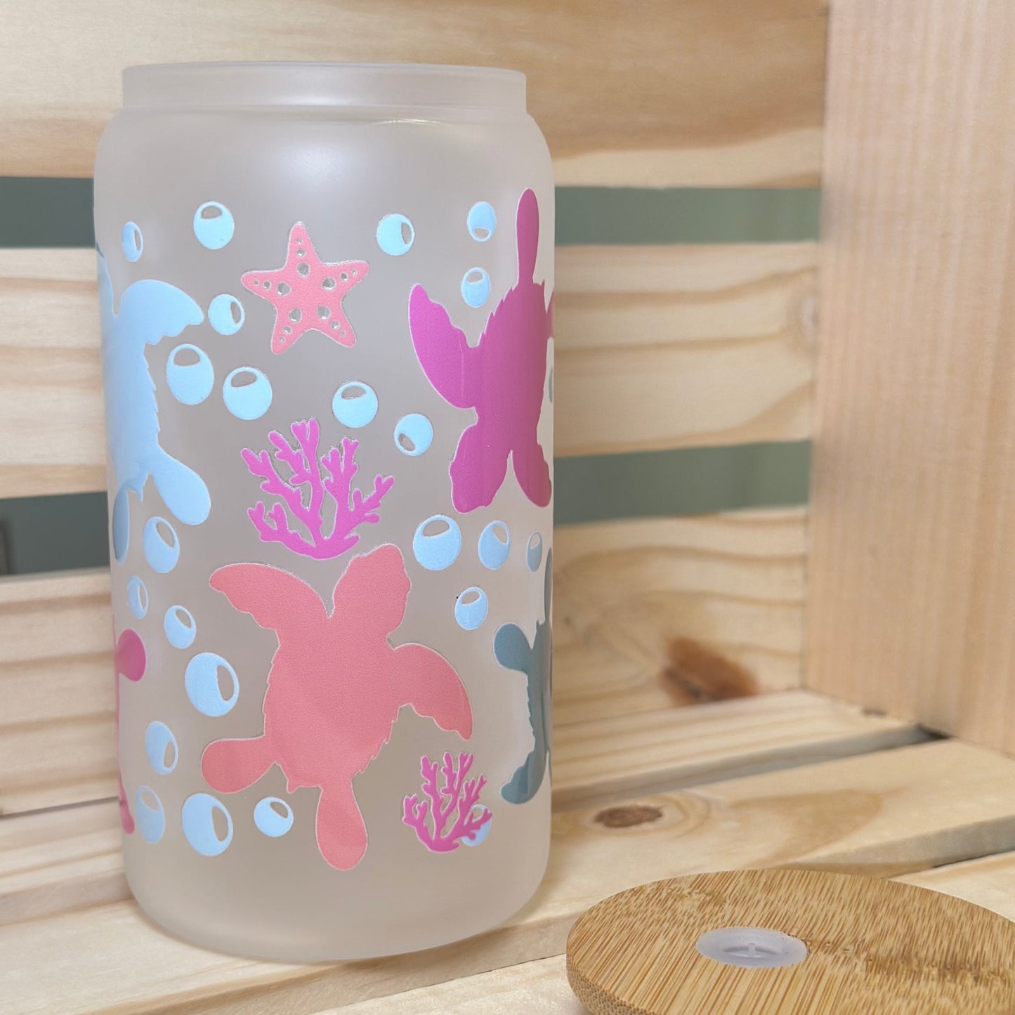 16oz Turtle Coral Glass cup