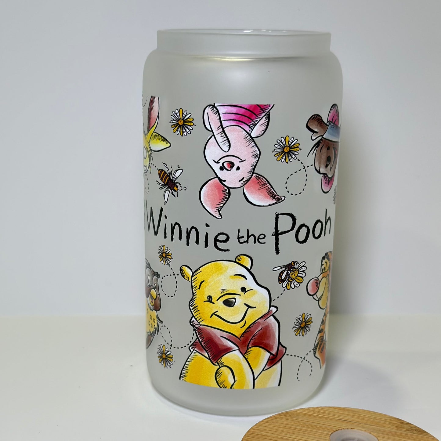 16oz Whinnie the Pooh Illustrations Glass Cup