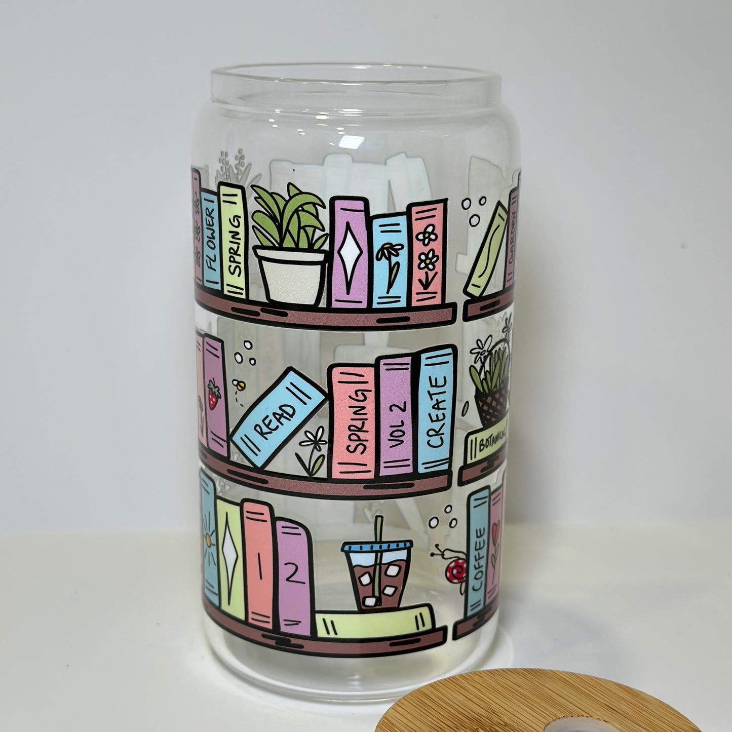 16oz Books Shelf Glass Cup