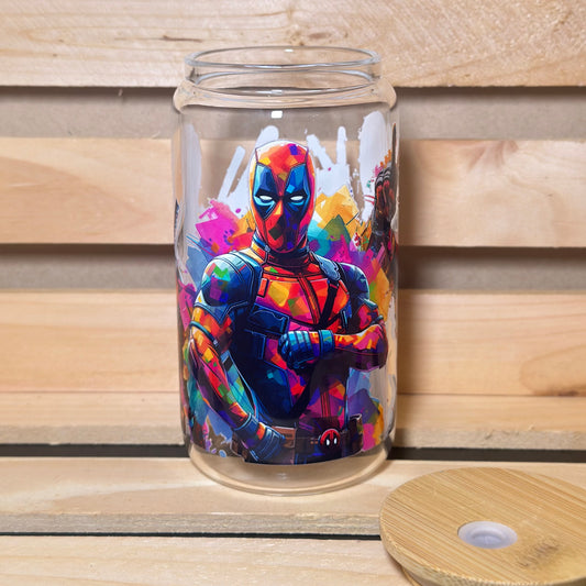 16oz Deadpool illustration Glass Cup