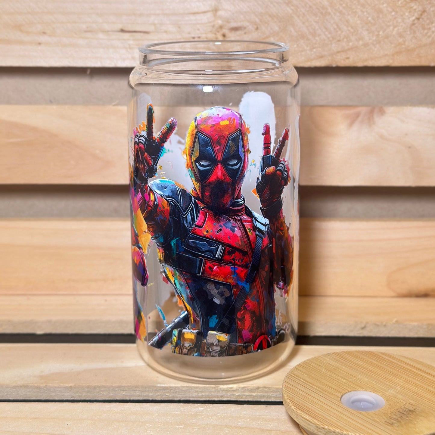 16oz Deadpool illustration Glass Cup