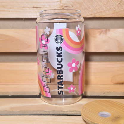 16oz Starbucks Coffee Pink Rainbow Glass Cup