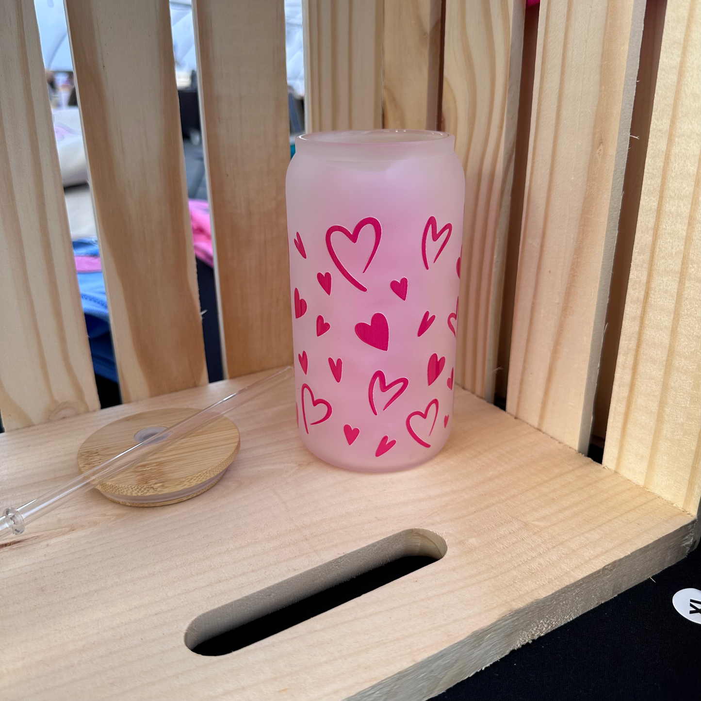 Pink Hearts Glass Cup