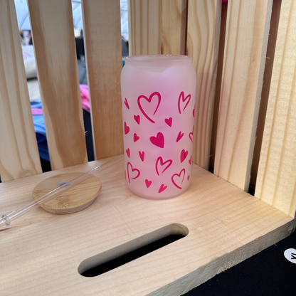 Pink Hearts Glass Cup