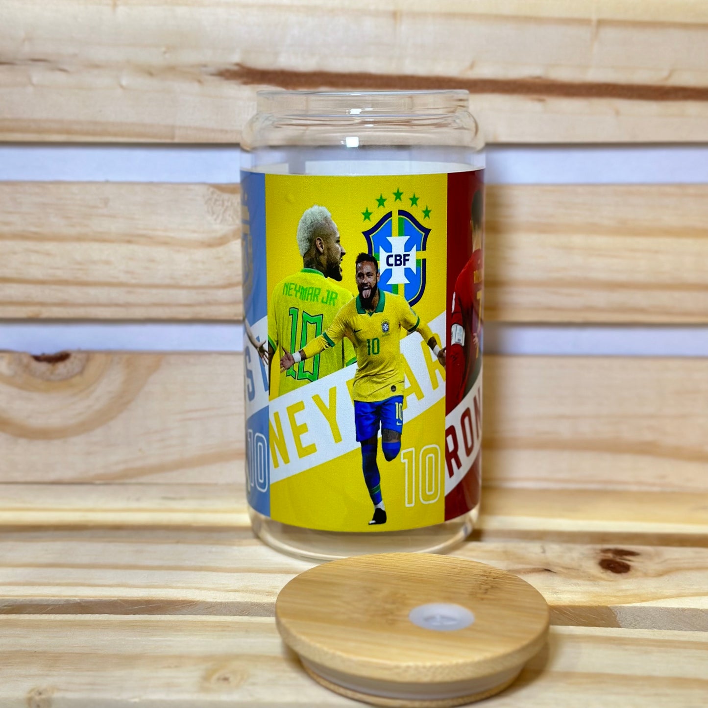 16oz Soccer Players Mbappe, Ronaldo, Messi, Neymar Glass Cup