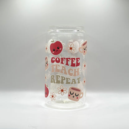 Coffee Teach Repeat Teacher Glass Cup