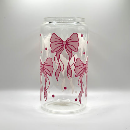 16oz glass cup Pink Bows 16oz Glass Can Cup