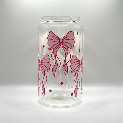 16 oz Big Pink Bows Glass Cup