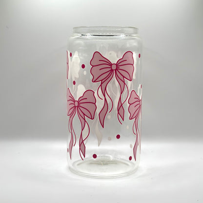 16 oz Big Pink Bows Glass Cup