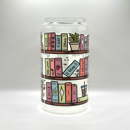 16oz Books Shelf Glass Cup