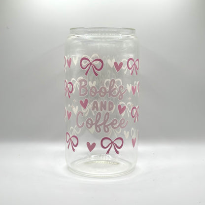 16oz Book and Coffee Glass Cup