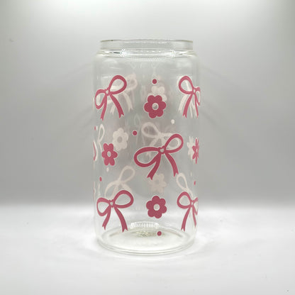 16 oz Small Pink Bows Glass Cup