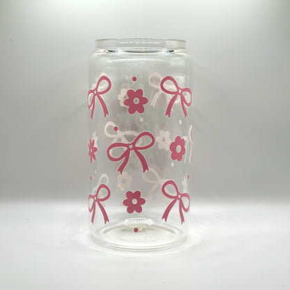 16 oz Small Pink Bows Glass Cup