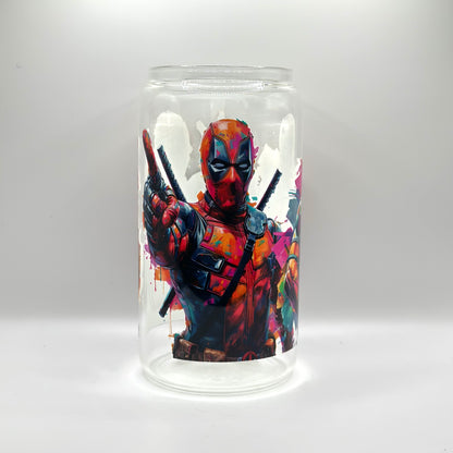 16oz Deadpool illustration Glass Cup