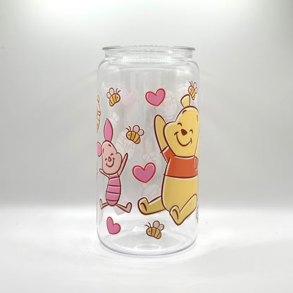 Whinnie the Pooh and Piglet Hearts Glass Cup