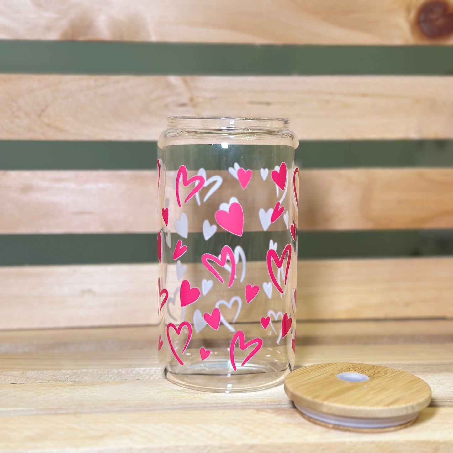 Pink Hearts Glass Cup