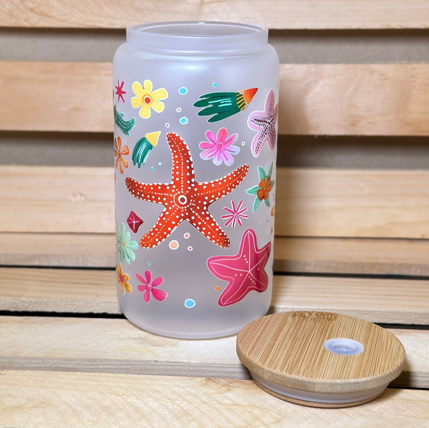 16oz Starfish Glass Cup