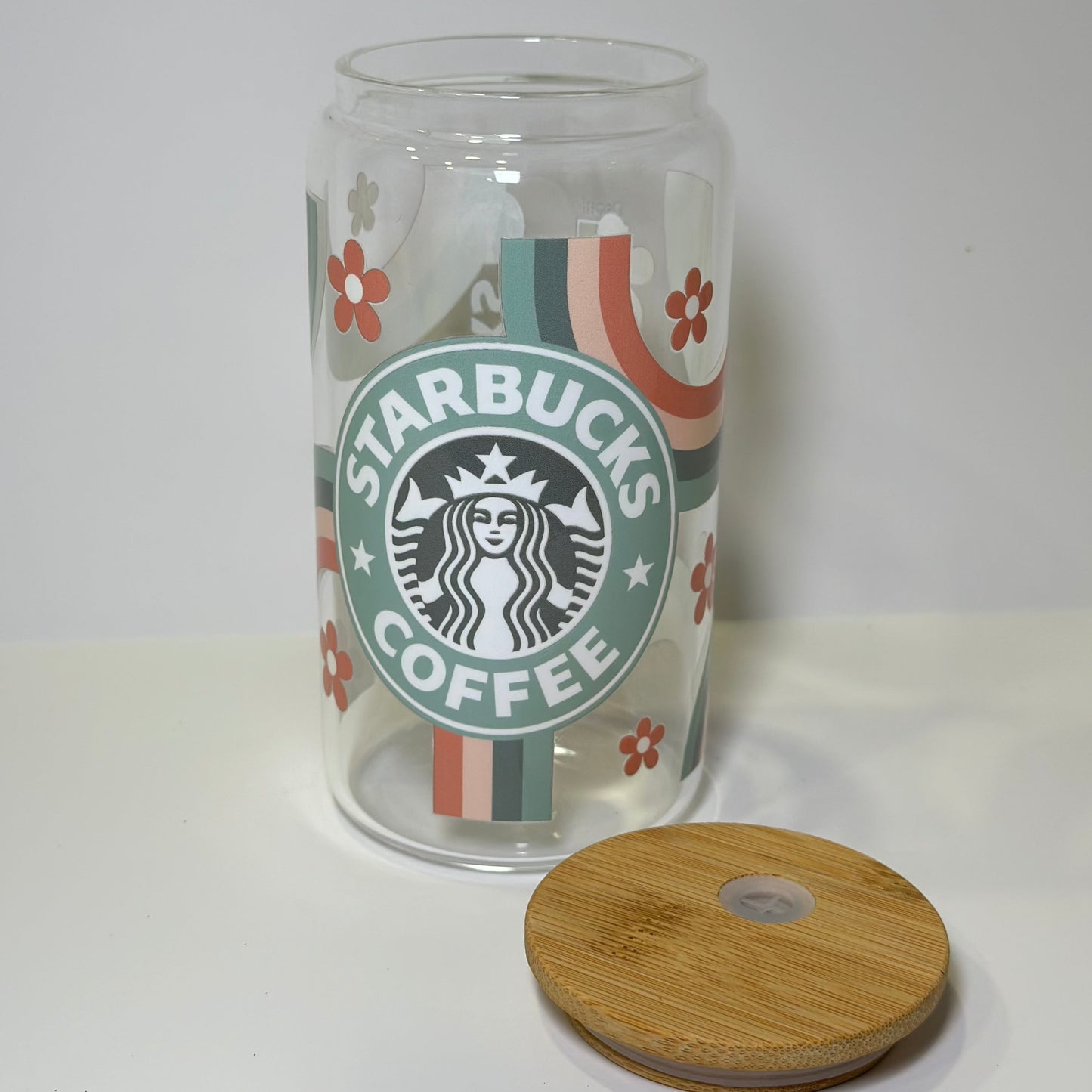 16oz Starbucks Coffee Pastel Rainbow Glass Cup